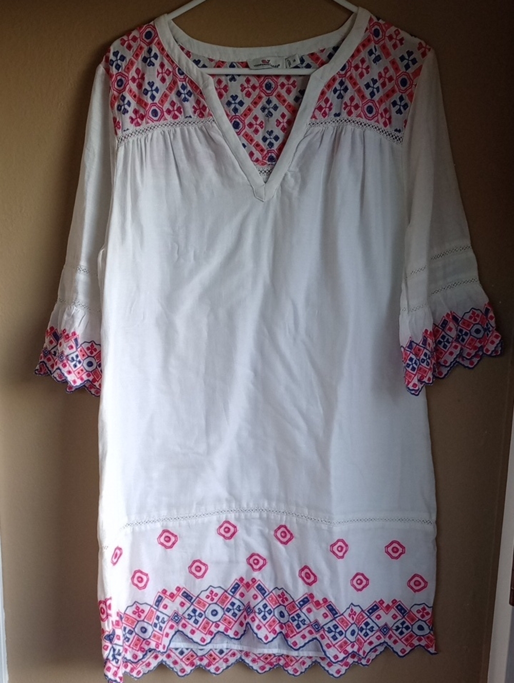 Vineyard Vines Cotton Embroidered White Summer Tunic Dress Size M